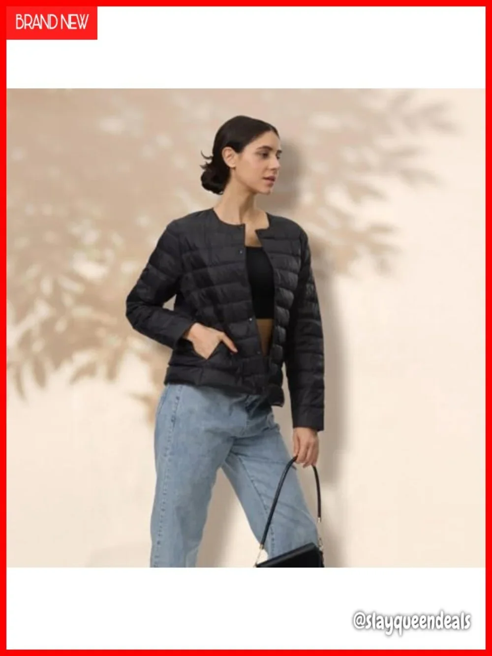 Women's Quilted Lightweight Puffer Jacket Collarless Down Coat with Pockets